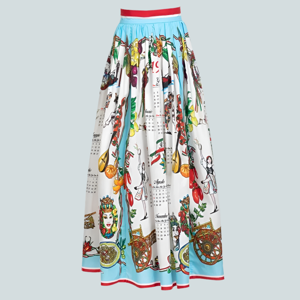 Female Clothing 2022 Vintage Runway Autumn Cotton Skirts Women's Vegetable and Food Calendar print Vacation Elegant Skirts