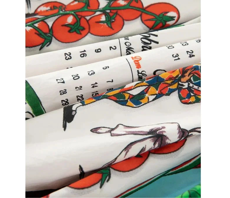 Female Clothing 2022 Vintage Runway Autumn Cotton Skirts Women's Vegetable and Food Calendar print Vacation Elegant Skirts