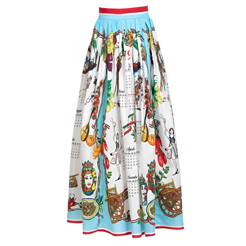 Female Clothing 2022 Vintage Runway Autumn Cotton Skirts Women's Vegetable and Food Calendar print Vacation Elegant Skirts