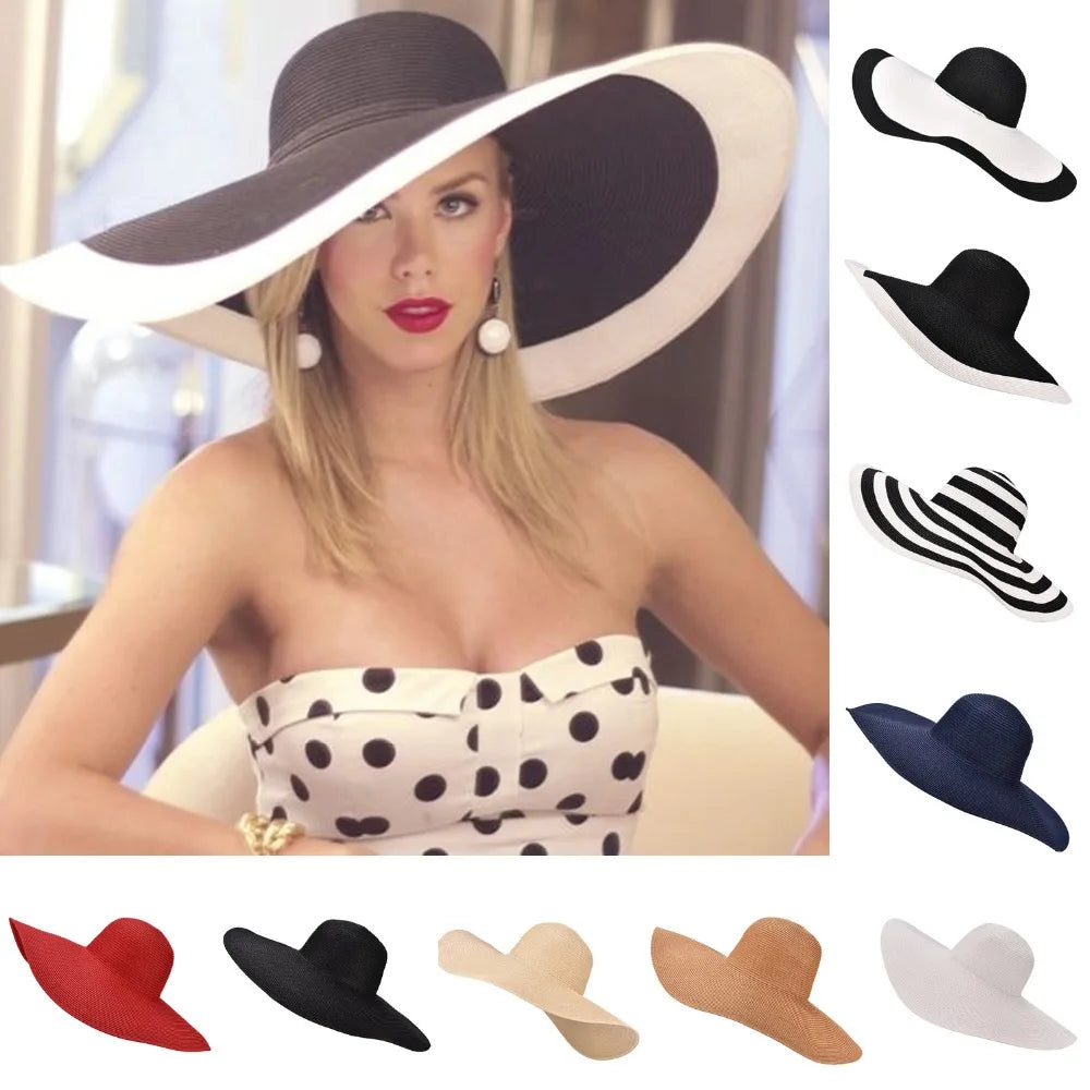 7.1''/18cm Foldable Oversized Huge Wide Brim Sun Beach Straw Hats Womens Floppy Dressy A330