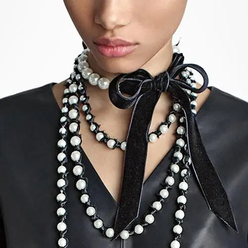New in Nacklace Women Bowknot Velvet Rope Faux Pearls Chokers Statement Necklace Collar Jewelry Wholesale Dropshipping
