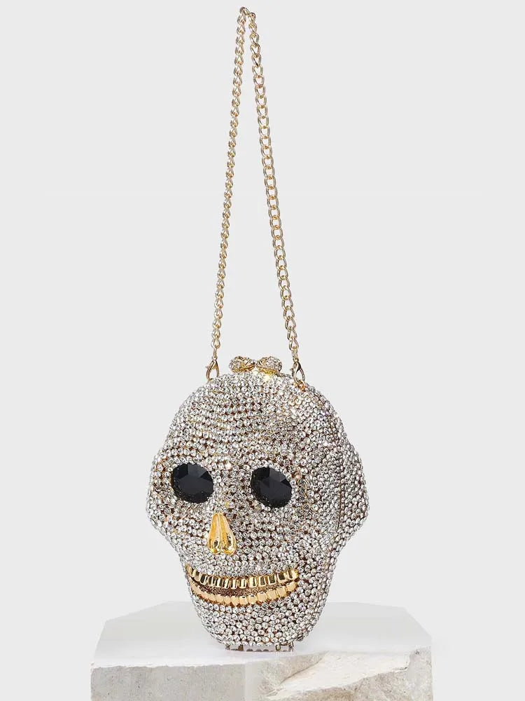 Diamond Halloween Skull Head Clutch Bags Women Rhinestone Evening Purse Wedding Handbags Crystal Chain Gold Silver Day Clutches