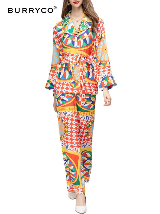 BURRYCO Autumn 2023 Women's New Fashion Print Suit Necklace Casual Set