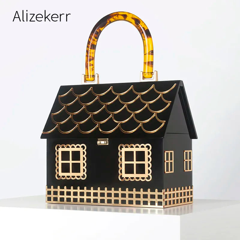 Alizekerr Acrylic Box Evening Clutch Bags Women Luxury Designer  Acrylic Handle House Shaped Purses And Handbags Wedding Party