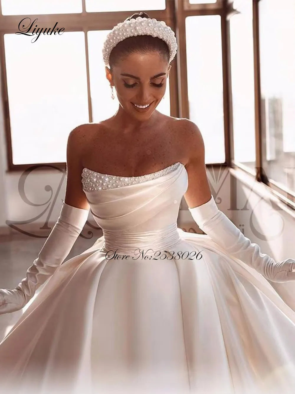 Celine Luxury Tiered Satin Ball Gown Wedding Dress Robe De Marriage Sleeveless Beading Pearls Off The Shoulder Bridal  Skirts