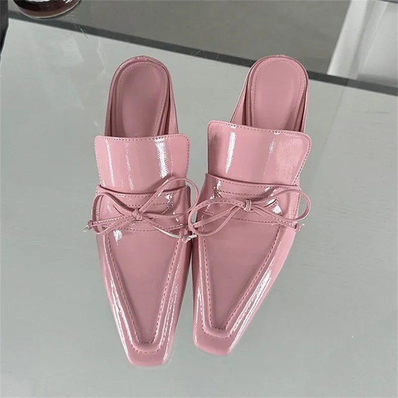 Ella 2024 New Fashion Butterfly-knot Women Slippers Fashion Pointed Toe Thin Low Heels Female Mule Shoes