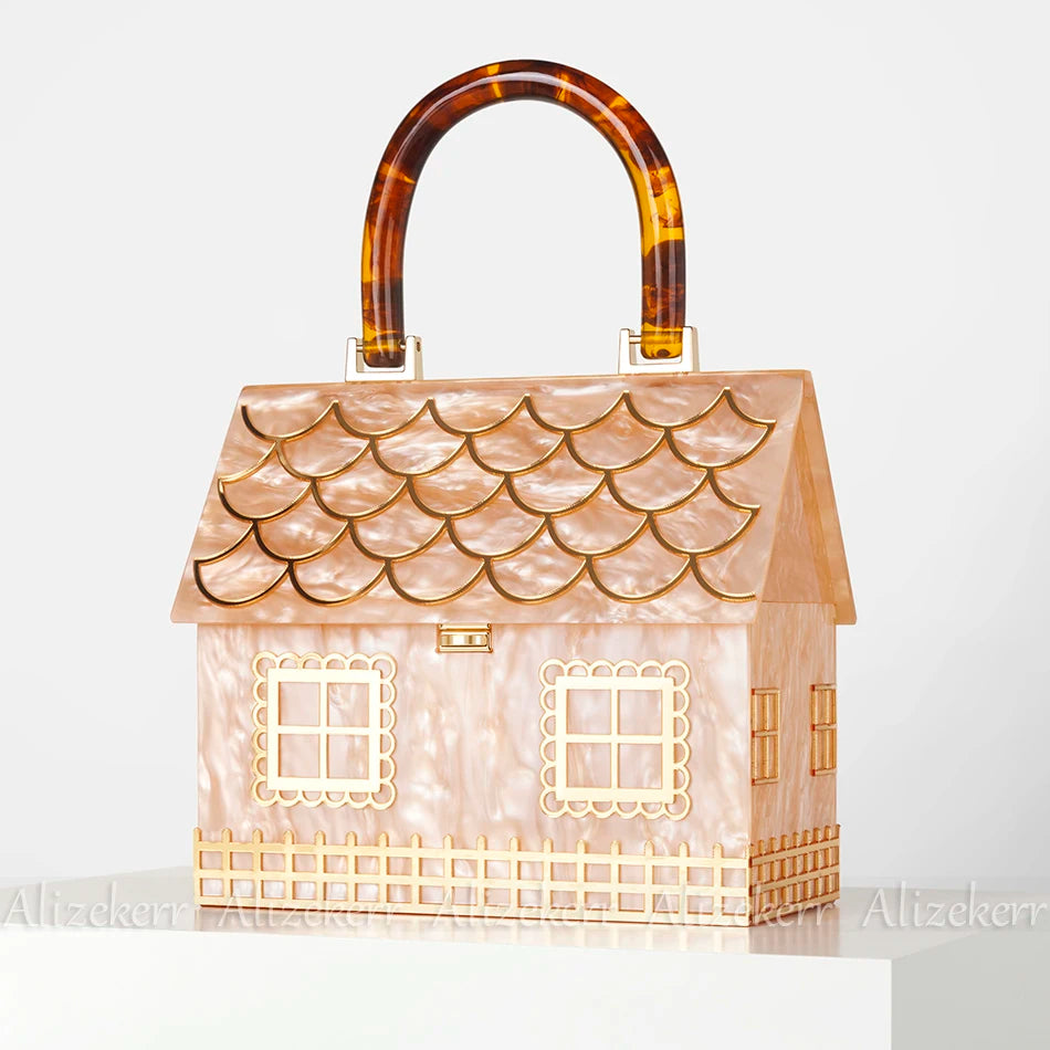 Alizekerr Acrylic Box Evening Clutch Bags Women Luxury Designer  Acrylic Handle House Shaped Purses And Handbags Wedding Party