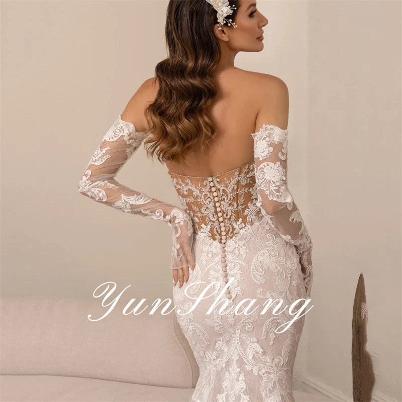 Yunshang Luxury Wedding Dress Women 2024 Mermaid Open Back Lace Sweetheart Long Sleeve Bridal Gown Court Train Vestidos De Novia