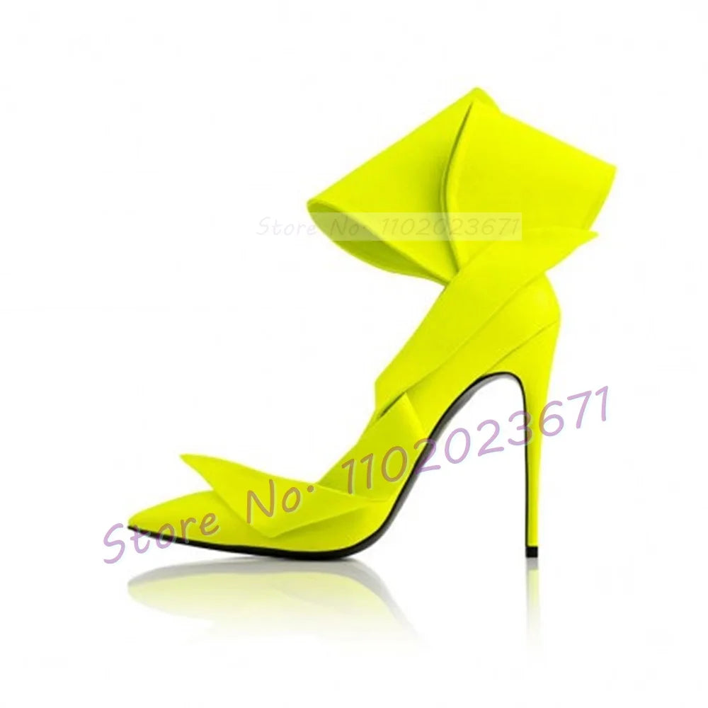 Elegant Bow Embellished Sandals With High Heels Women Novelty Design Pointy Toe Pumps Sexy Ladies Showy Dress Evening Shoes