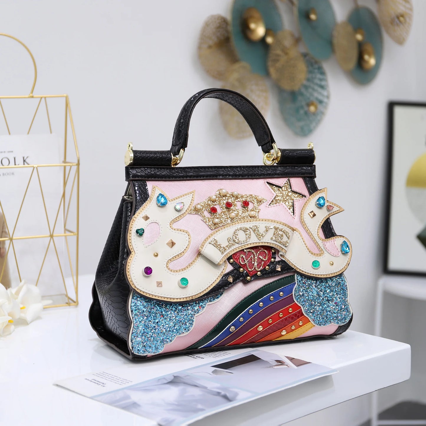 Women Bags Leather Luxury Designer Bag Purse Handbag Shoulder Bags Cross Body Bag Braccialini clouds rainbow