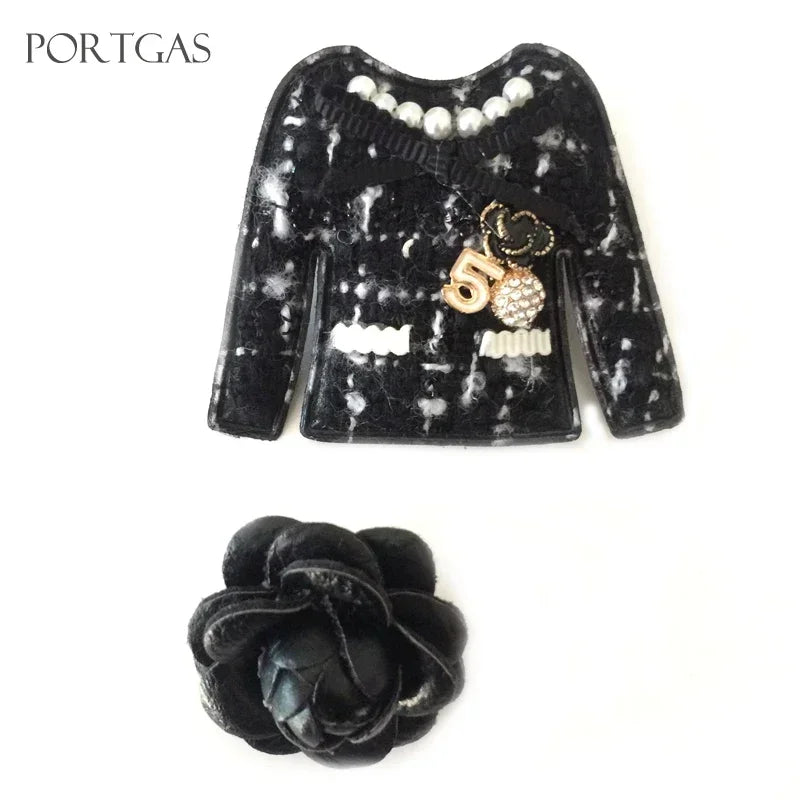 White Black Camellia Brooches Set for Women Clothes Bow Flower No 5 Pin ewelry Vintage Buckle