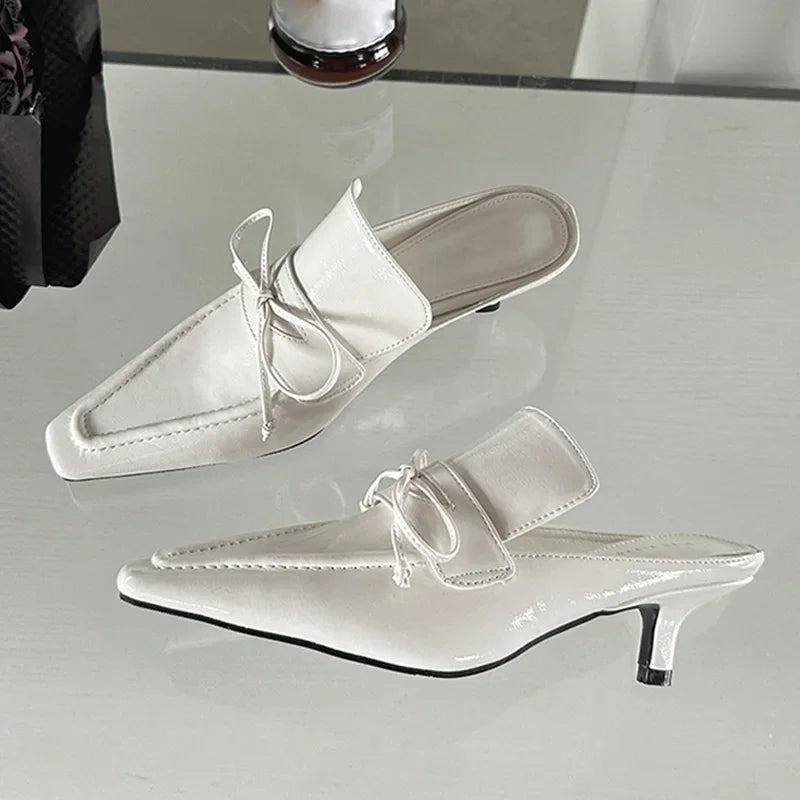 Ella 2024 New Fashion Butterfly-knot Women Slippers Fashion Pointed Toe Thin Low Heels Female Mule Shoes