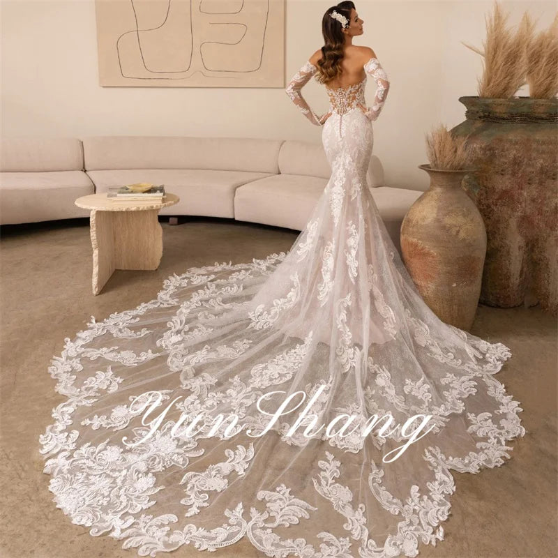 Yunshang Luxury Wedding Dress Women 2024 Mermaid Open Back Lace Sweetheart Long Sleeve Bridal Gown Court Train Vestidos De Novia