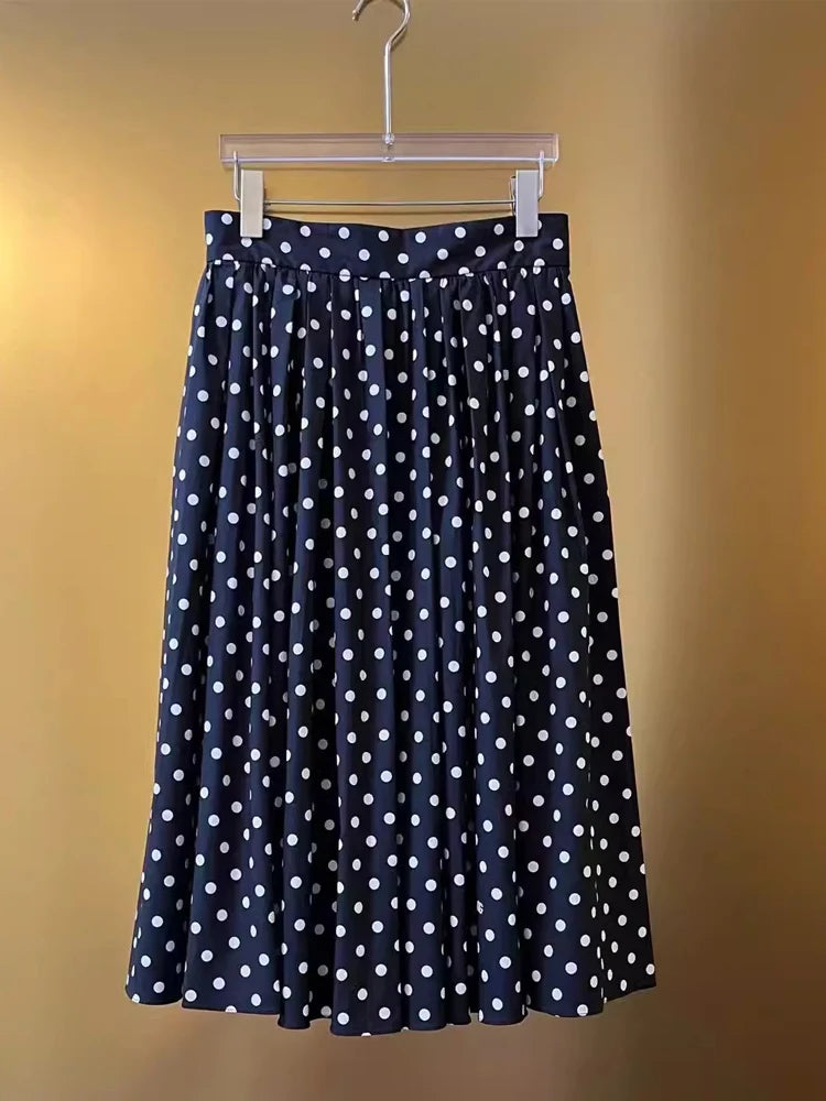 High Quality 100% Cotton Skirt Women Runway Fashion Black White Dots Letters Print Classic Elegant Midi Party Holiday