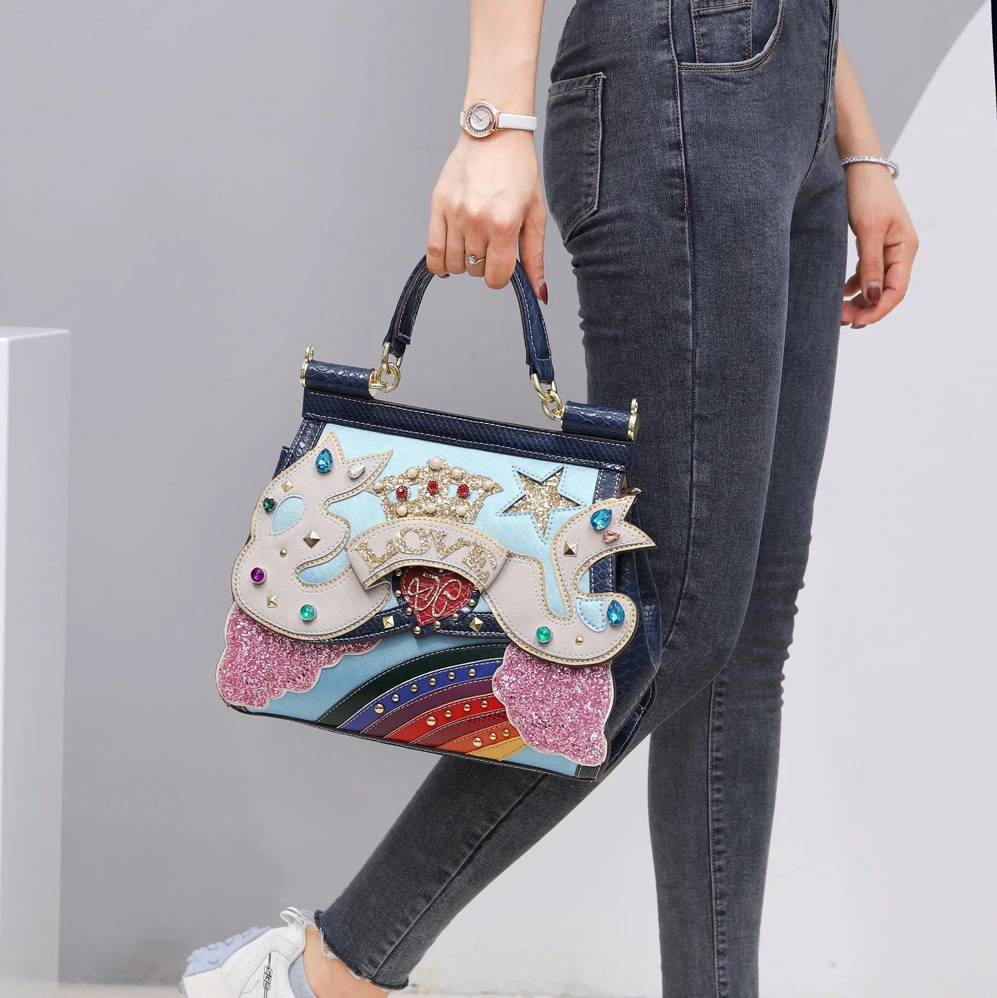 Women Bags Leather Luxury Designer Bag Purse Handbag Shoulder Bags Cross Body Bag Braccialini clouds rainbow