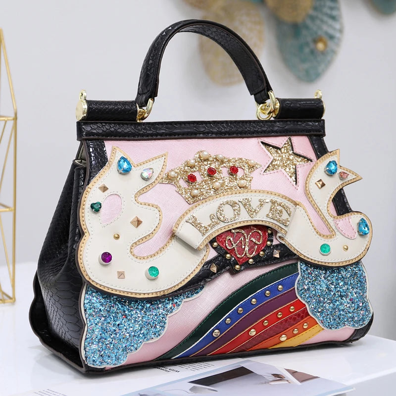 Women Bags Leather Luxury Designer Bag Purse Handbag Shoulder Bags Cross Body Bag Braccialini clouds rainbow