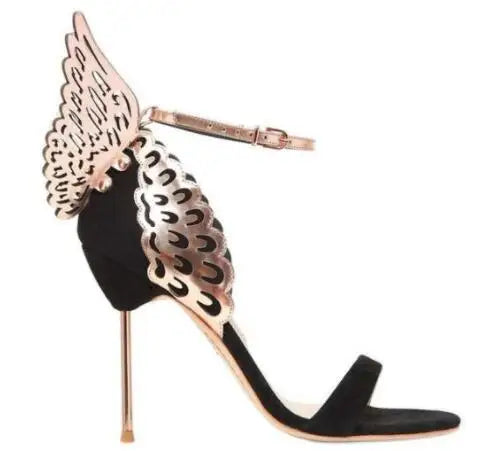 High-end Women Orange Butterfly Sandals Metal Stiletto Heel Metallic Cut-outs Pumps Bling Bling Crystal Celebrity Wedding Shoes