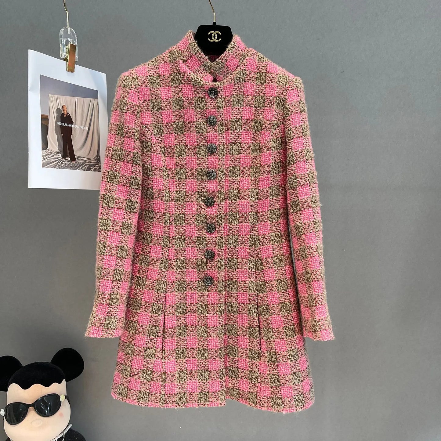 Runway Designer Female Wool Coat 2023 Elegant Vintage Single Breasted SLim Long Plaid Tweed Jacket Women's Jacket and Coat