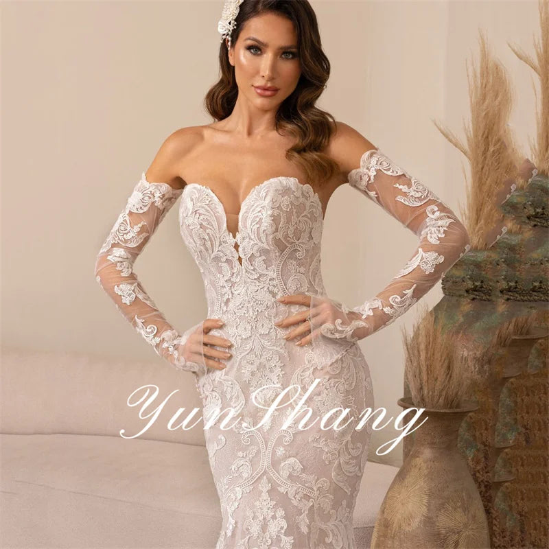 Yunshang Luxury Wedding Dress Women 2024 Mermaid Open Back Lace Sweetheart Long Sleeve Bridal Gown Court Train Vestidos De Novia