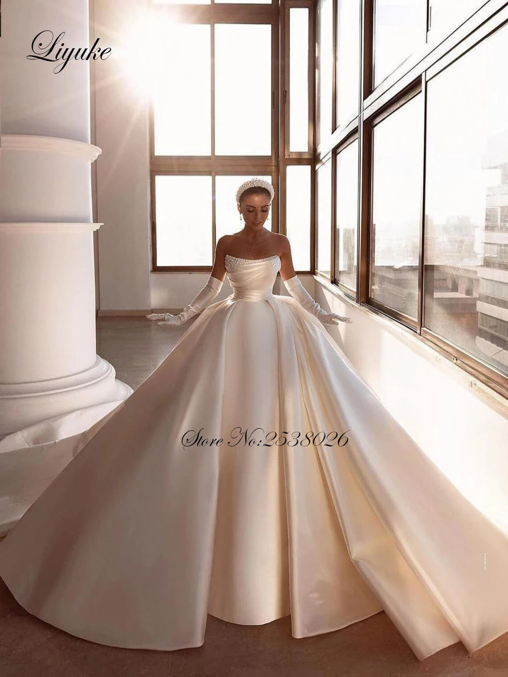 Celine Luxury Tiered Satin Ball Gown Wedding Dress Robe De Marriage Sleeveless Beading Pearls Off The Shoulder Bridal  Skirts