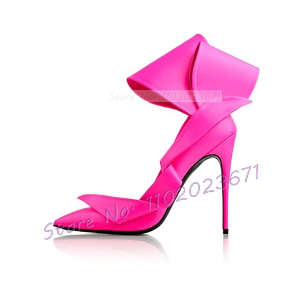 Elegant Bow Embellished Sandals With High Heels Women Novelty Design Pointy Toe Pumps Sexy Ladies Showy Dress Evening Shoes