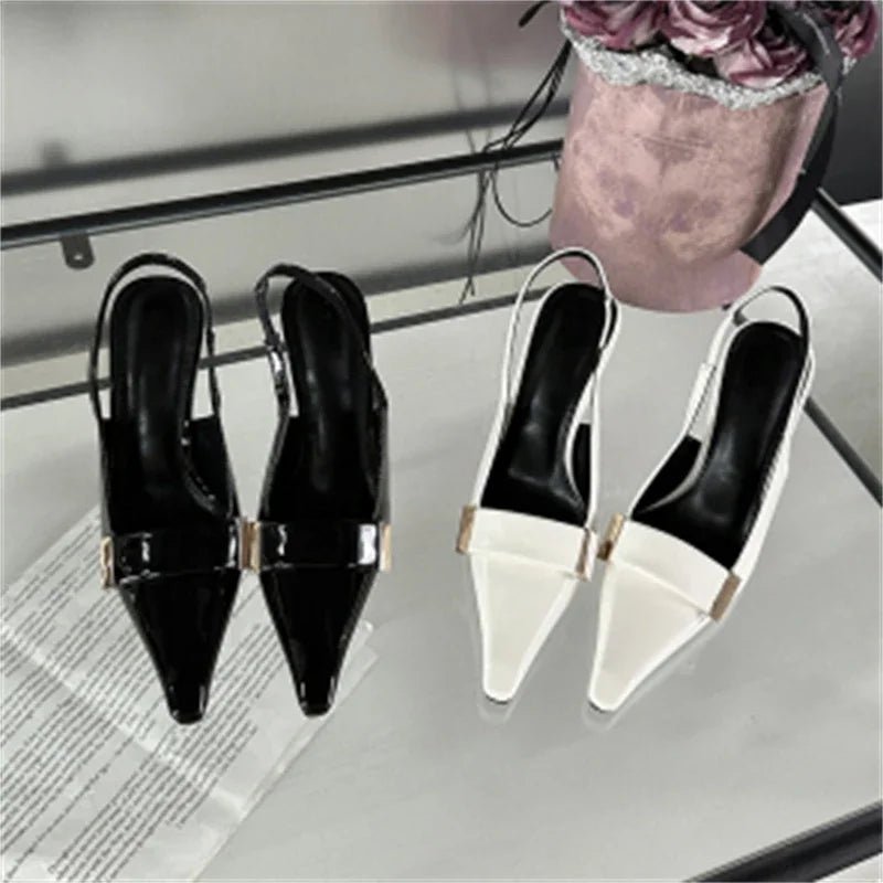 Sexy Pointed Toe Patent Leather Women Pumps Street Style Slingback Thin High Heels Shallow Ladies Sandals Shoes