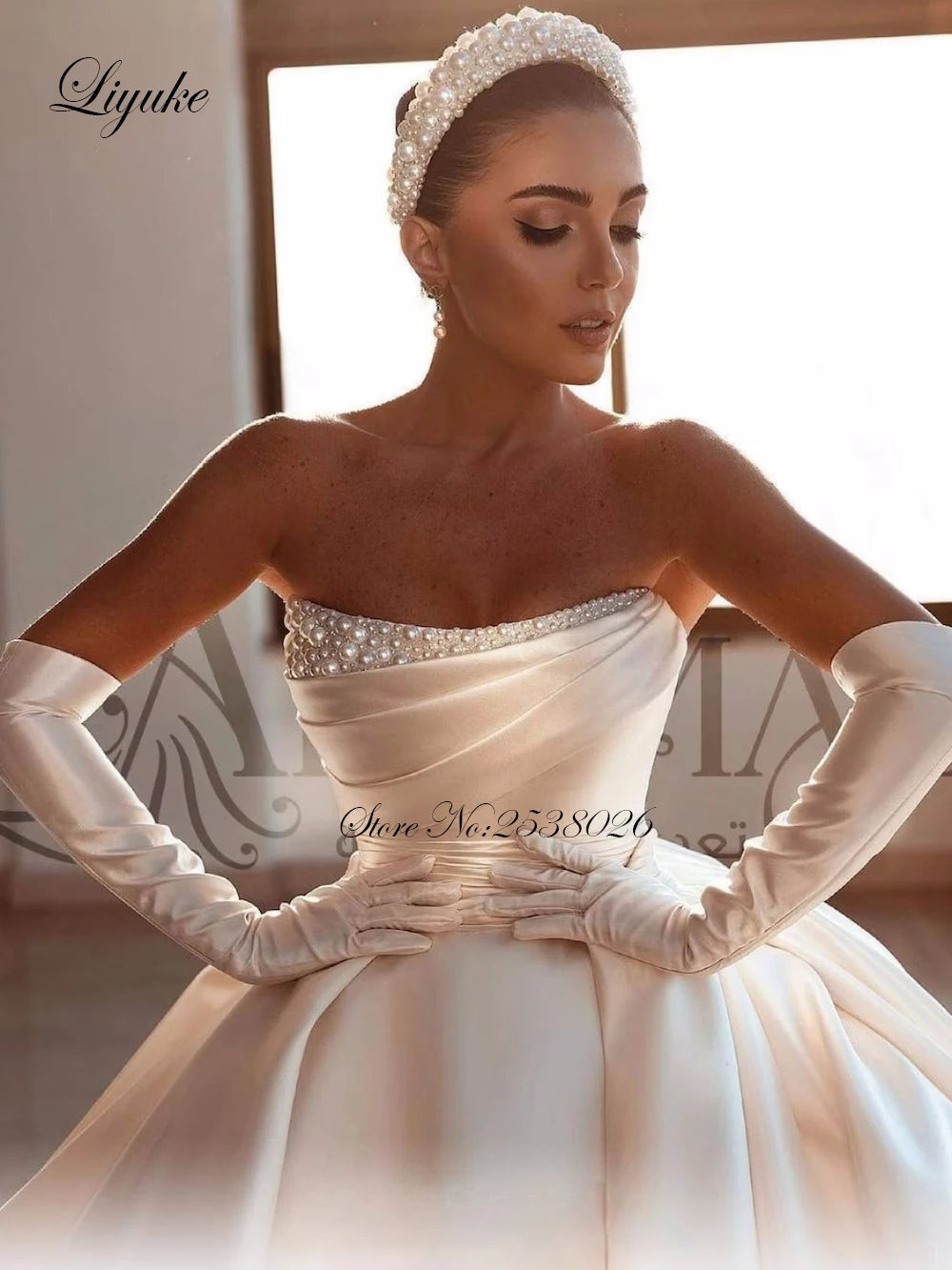 Celine Luxury Tiered Satin Ball Gown Wedding Dress Robe De Marriage Sleeveless Beading Pearls Off The Shoulder Bridal  Skirts