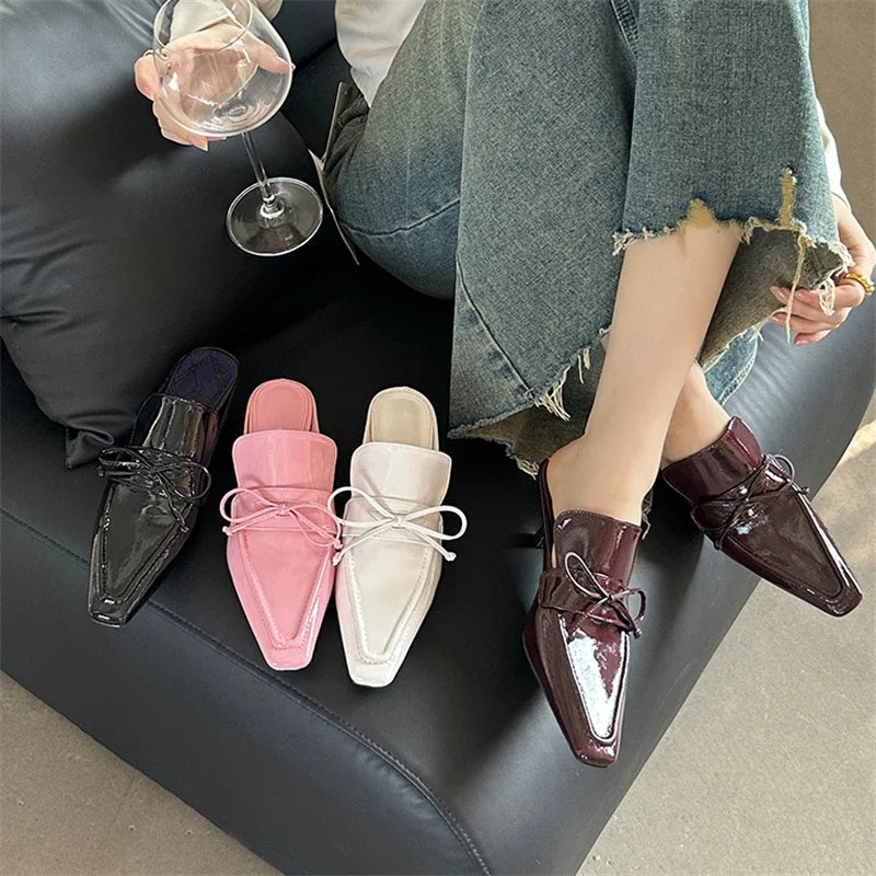 Ella 2024 New Fashion Butterfly-knot Women Slippers Fashion Pointed Toe Thin Low Heels Female Mule Shoes