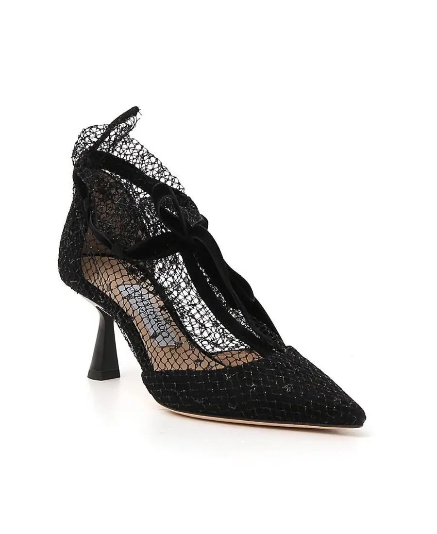 2024 Sexy Pointy Lace High Heel Shoes with Shallow Lace and Thin Heel Shoes for Banquet Breathable Bow Mesh High Heel Shoes