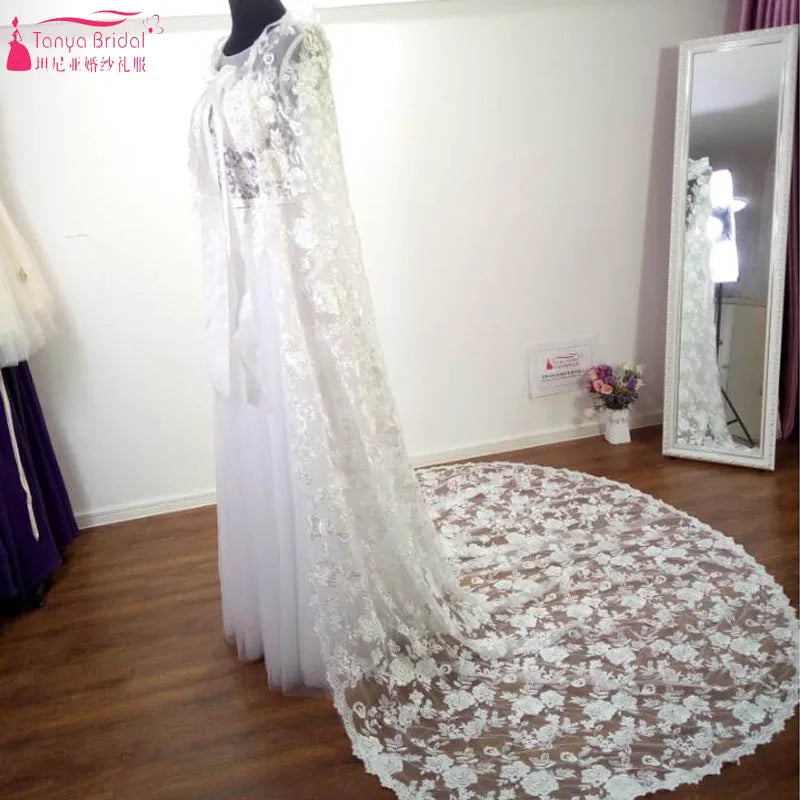 Long Lace Elegant Wedding Wraps Lace Cloak Wedding Bolero Winter Wedding Coat Bridal Jacket Ivory Lace Boleros  Z526