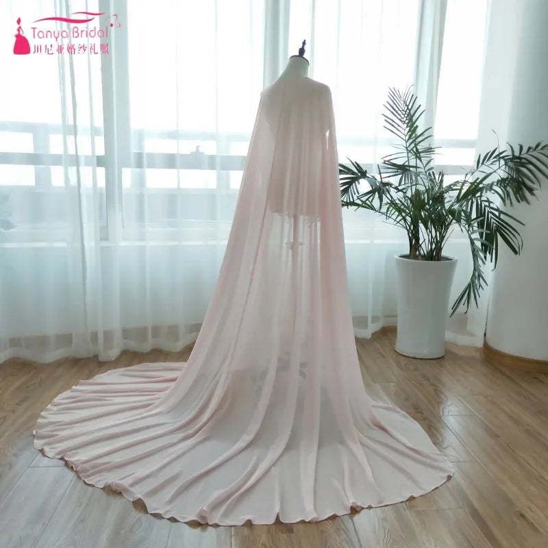 Long Chiffon One Layer Wedding Cape simple elegant Gelinlik Bridal Jacket without sleeve Cheap Boleros 2m length  Z992