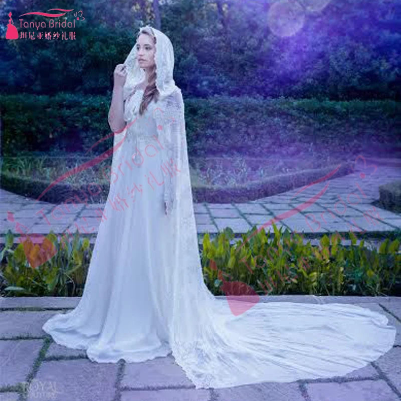 Long Lace Elegant Wedding Wraps Lace Cloak Wedding Bolero Winter Wedding Coat Bridal Jacket Ivory Lace Boleros  Z526