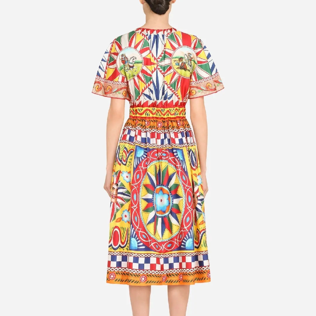 JAMERARY Runway Dresses For Women 2023 Summer Big Size Vestidos De Mujer Midi Long Sicilian Floral Print Vestidos De Fiesta