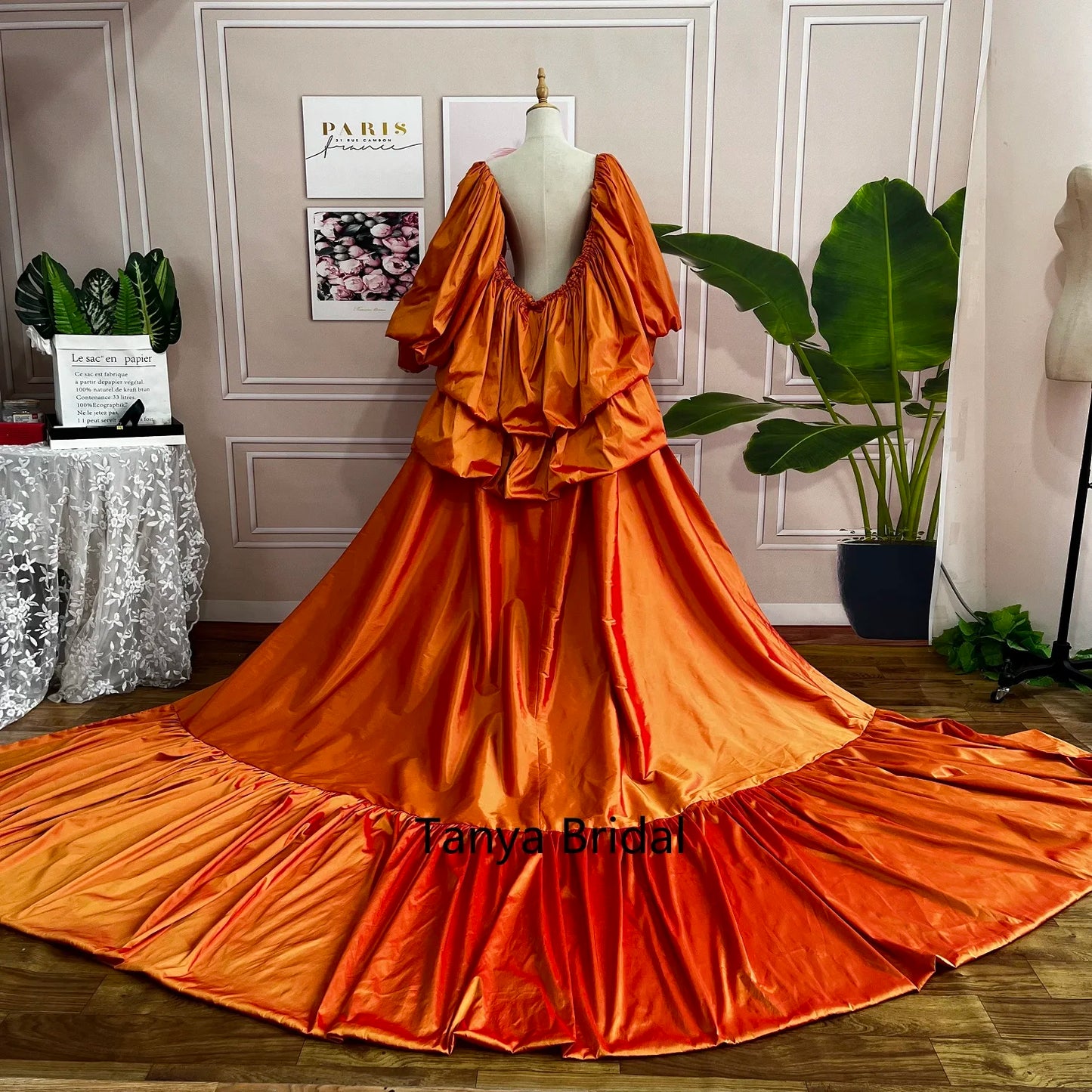 Taffeta Fashion Puff Wedding Cape with long train ,Women Jacket With Sleeves Chic ZJ111