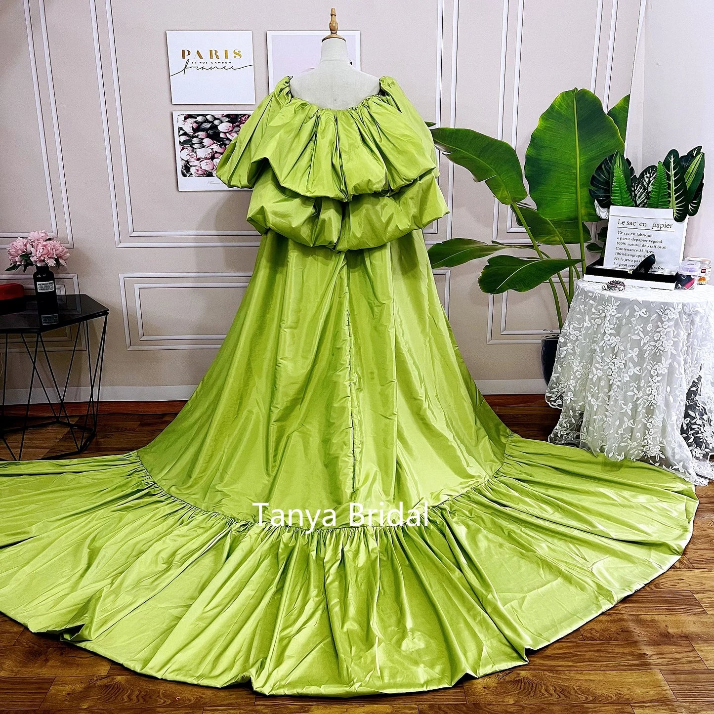 Taffeta Fashion Puff Wedding Cape with long train ,Women Jacket With Sleeves Chic ZJ111