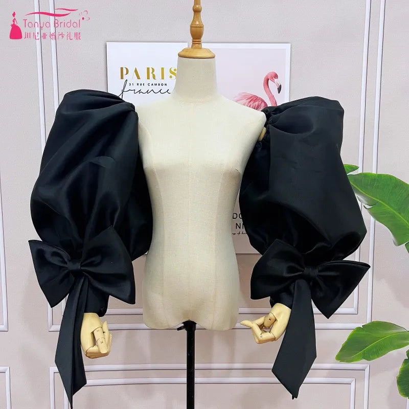 Black Puffy Fashionable Satin Detachable Sleeves For Evening Party Custom Color Sleeves With Bow Handmade Accessories SWD404