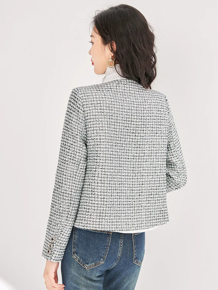 Luxury Sequined Tweed Woolen Jacket for Women 2023 Fashion Autumn Winter Short Coats Casual Vintage Outerwear Veste Femme