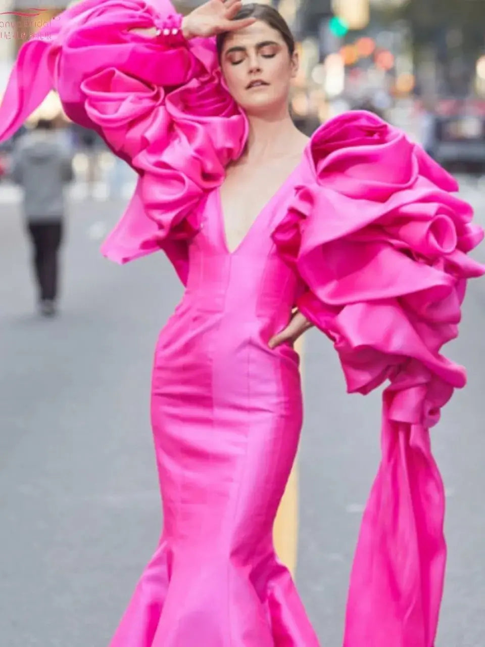 Hot Pink Satin Jacket For Wedding Bridal, Fashionable Women's Outerwear Cape, Bride Rose Puff Sleeved Bolero, Bride Accessories