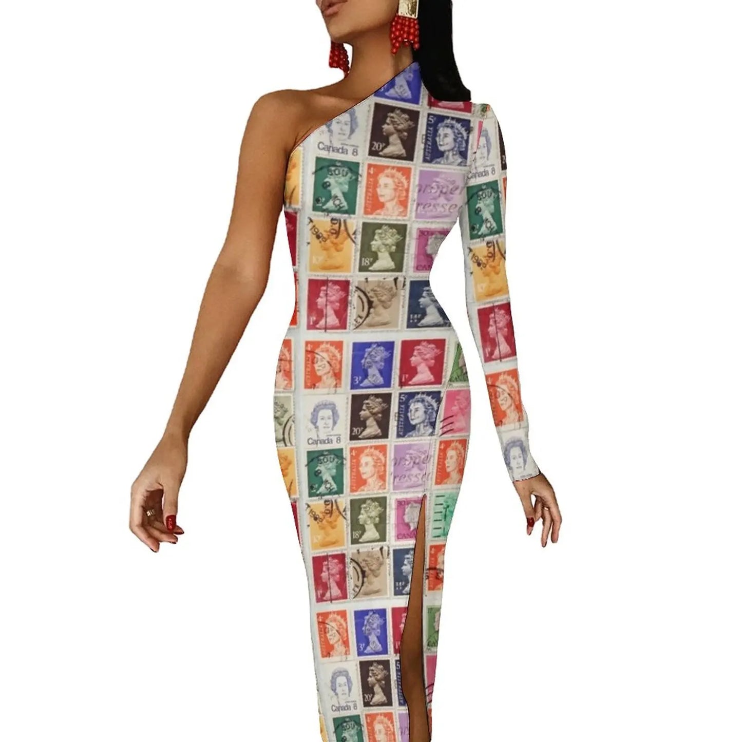 Drag Queen Collage Long Dress Ladies Funny Meme Party Maxi Dress One Shoulder Club Bodycon Dresses High Slit Pattern Clothes
