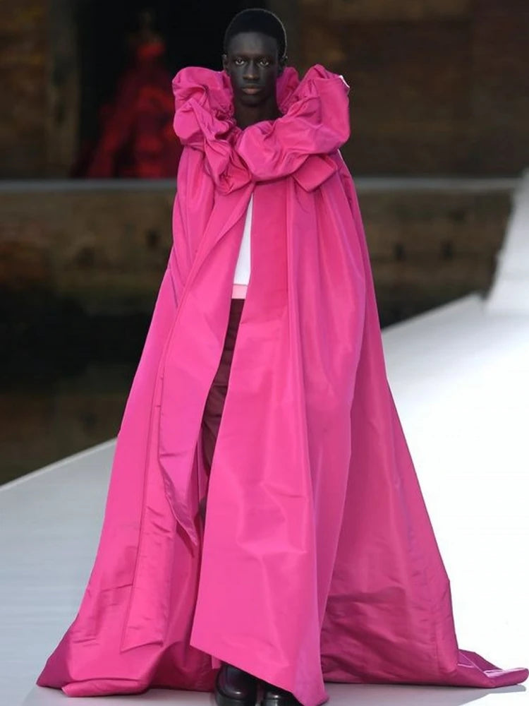 Hot Pink Fuchsia Long Taffeta Wedding Cape Ruffles Neckline Autumn Winter New Fashion Cloak One Size Bolero