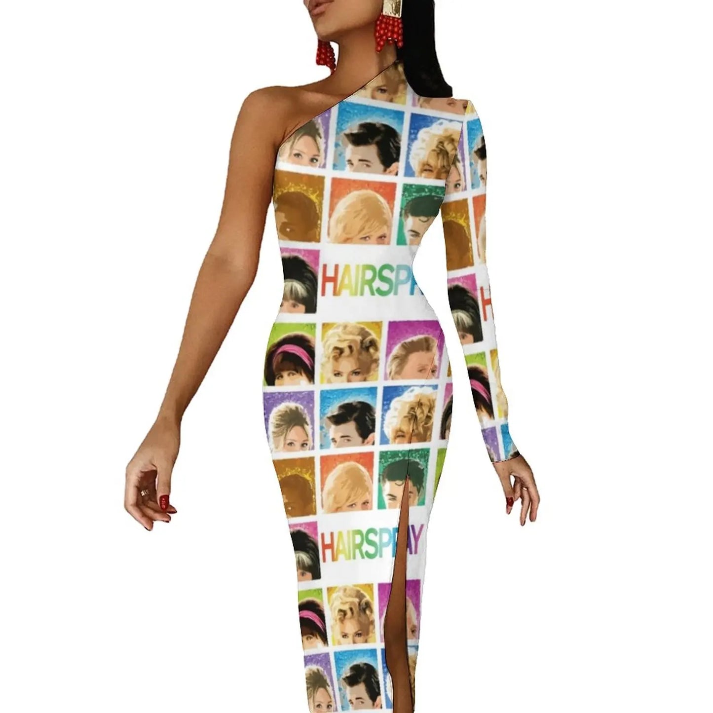 Drag Queen Collage Long Dress Ladies Funny Meme Party Maxi Dress One Shoulder Club Bodycon Dresses High Slit Pattern Clothes