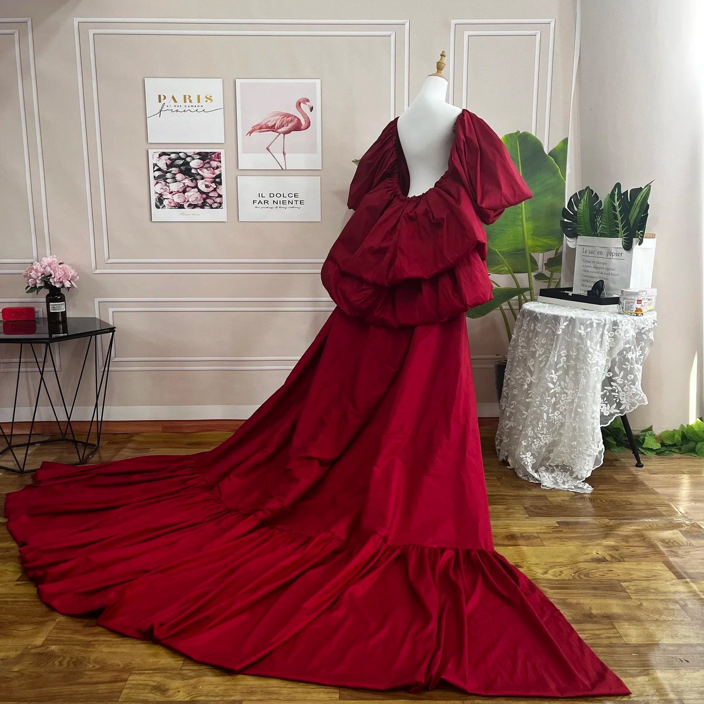 Taffeta Fashion Puff Wedding Cape with long train ,Women Jacket With Sleeves Chic ZJ111