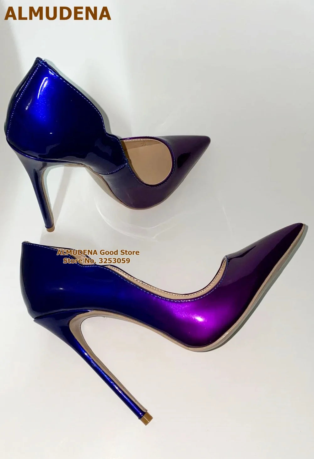 So Katherine Red Hologram Iridescent Patent Leather 12cm Stiletto Heels Women Pointed Toe Slip-on Dress Shoes Size45 Blue Brown