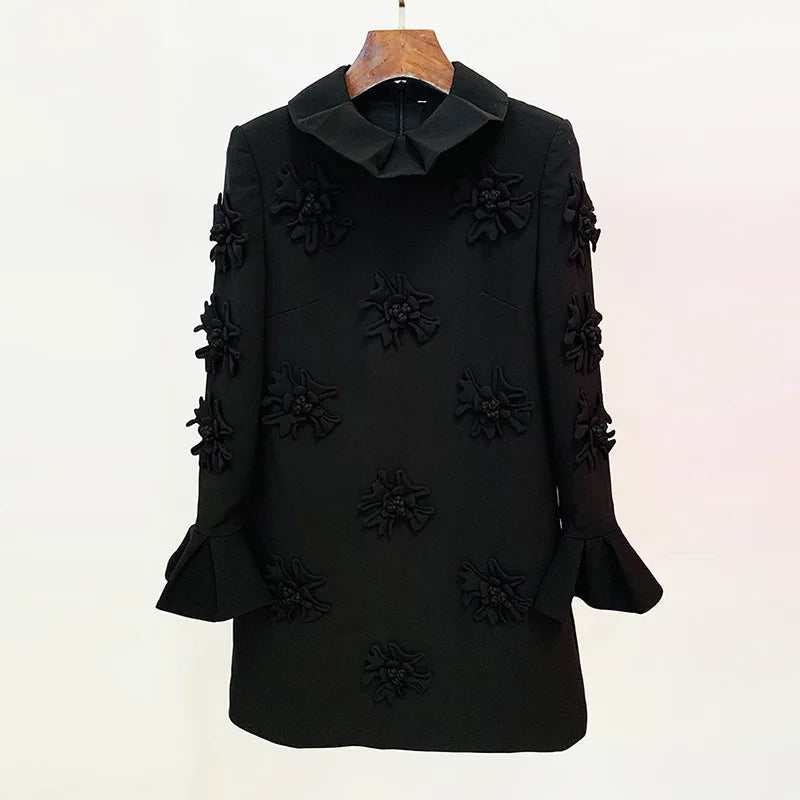 Eshin Stand Neck Solid Color Long Flare Sleeve Patchwork 3D Flowers Shirt For Women 2024 Autumn Fashion Female New Blouse TH5753