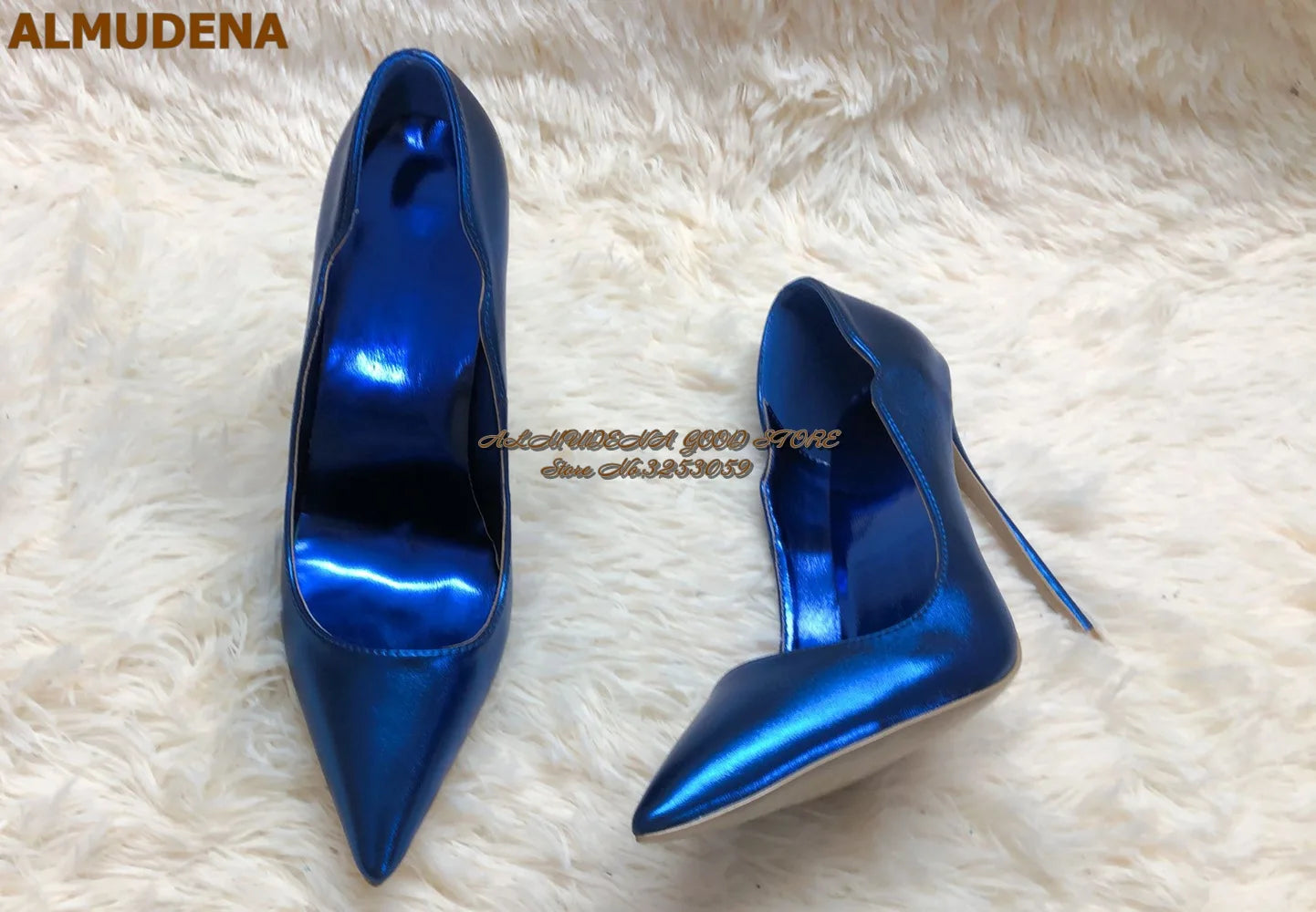 So Katherine Red Hologram Iridescent Patent Leather 12cm Stiletto Heels Women Pointed Toe Slip-on Dress Shoes Size45 Blue Brown