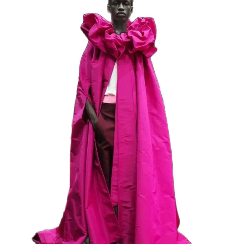 Hot Pink Fuchsia Long Taffeta Wedding Cape Ruffles Neckline Autumn Winter New Fashion Cloak One Size Bolero