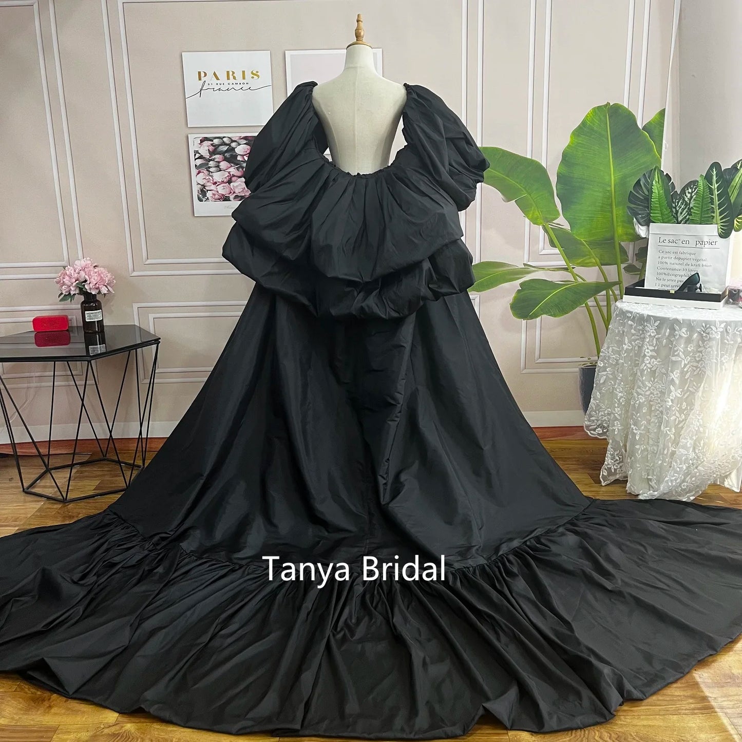 Taffeta Fashion Puff Wedding Cape with long train ,Women Jacket With Sleeves Chic ZJ111